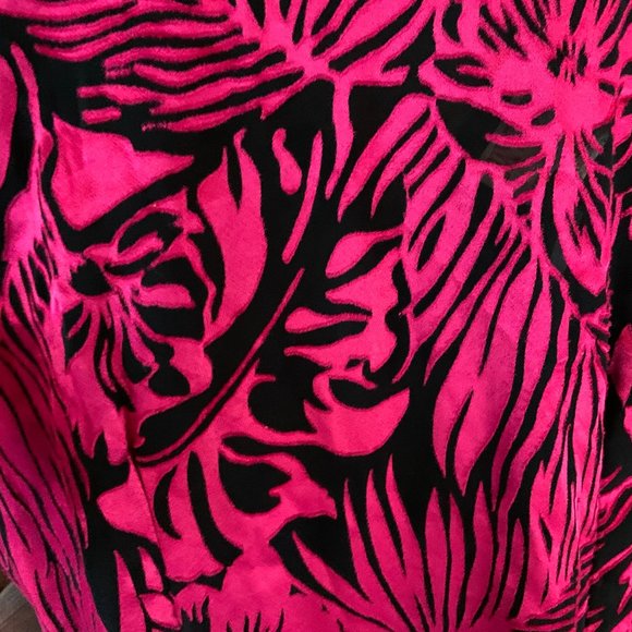 FAB 80s Pink Black Tropical Structural Midi Dress - Picture 3 of 7